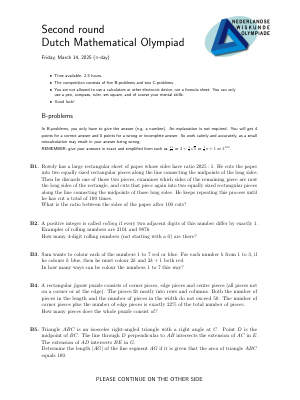 Dutch Mathematical Olympiad 2025 Second Round - K12 Math Contests