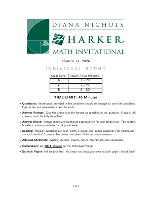 Rickards Invitational Math Harker Math Invitational 2026 Individual Round - K12 Math Contests