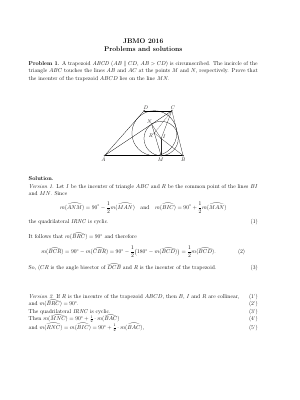 Junior Balkan Mathematical Olympiad 2016 - K12 Math Contests