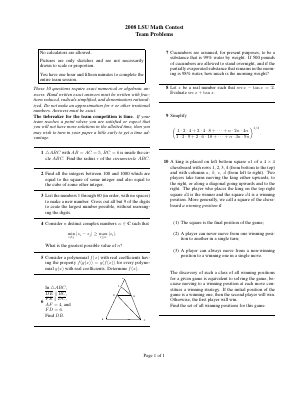 Lsu Math 4032 Louisiana State University High School Mathematics Contest 2008 Team ...