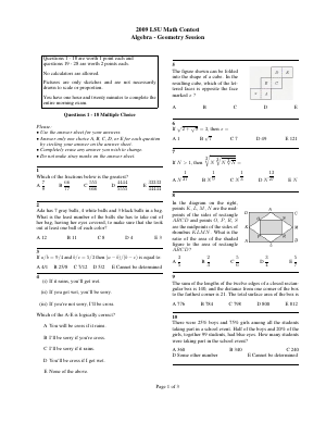 Lsu Math 4032 Louisiana State University High School Mathematics Contest 2009 Algebra ...