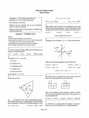 Lsu Math 4032 Louisiana State University High School Mathematics Contest 2012 Open ...