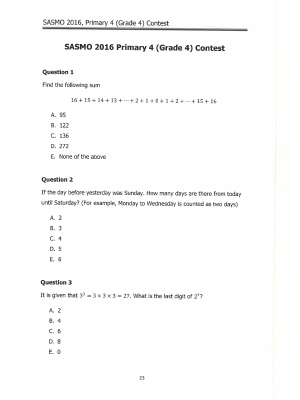 SASMO 2016 Primary 4 - K12 Math Contests