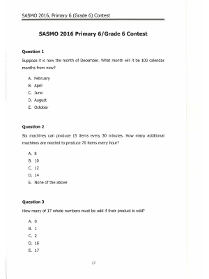 SASMO 2016 Primary 6 - K12 Math Contests